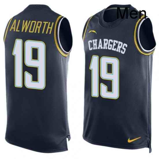 Men Nike Los Angeles Chargers 19 Lance Alworth Limited Navy Blue Player Name Number Tank Top NFL Jersey